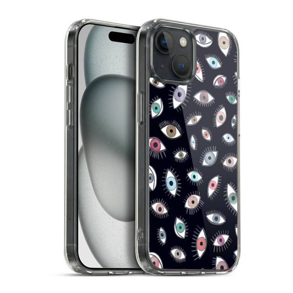Ninola Watercolor Patterns Eyes Black Soft Gel Case for Apple iPhone 15 Plus & MagSafe