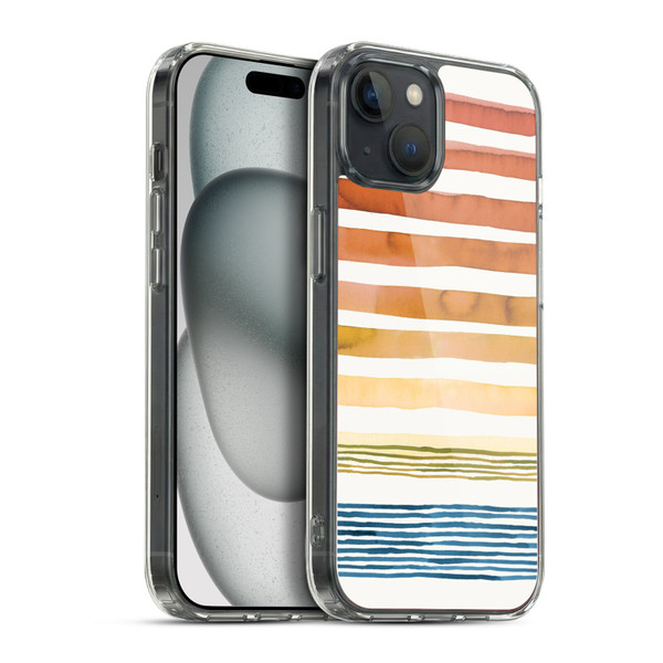 Ninola Watercolor Patterns Stripes Sunset Summer Soft Gel Case for Apple iPhone 15 Plus & MagSafe
