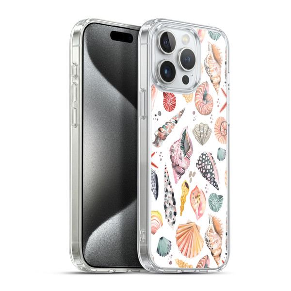 Ninola Watercolor Patterns Sea Shells Spicy Orange Soft Gel Case for Apple iPhone 15 Pro Max & MagSafe