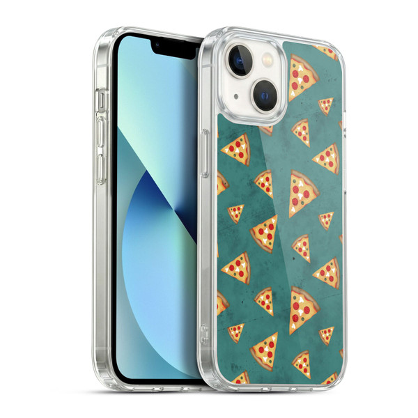 PLdesign Food Patterns Cool Fun Pizza Slices Teal Soft Gel Case for Apple iPhone 13