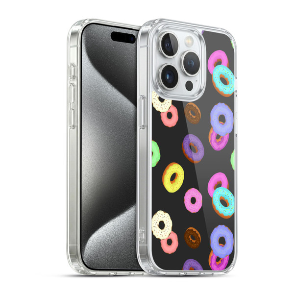 PLdesign Food Patterns Cool Fun Colorful Donuts Soft Gel Case for Apple iPhone 15 Pro & MagSafe