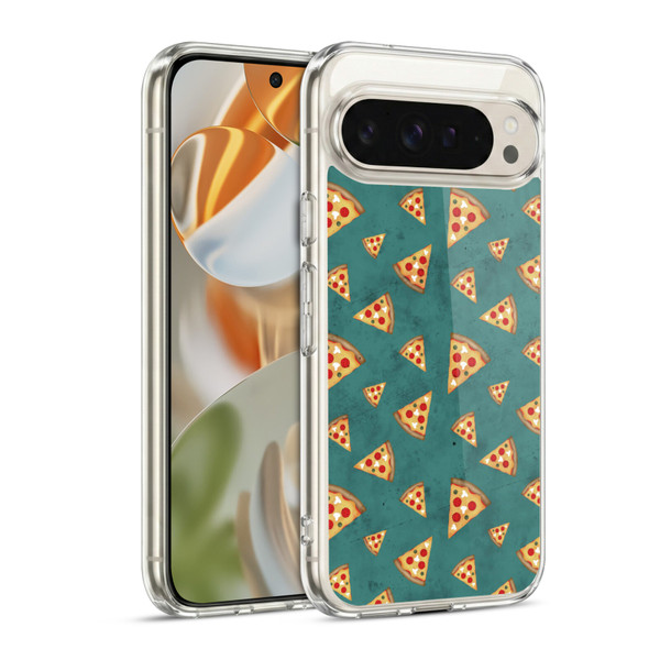PLdesign Food Patterns Cool Fun Pizza Slices Teal Soft Gel Case for Google Pixel 9 / Pixel 9 Pro