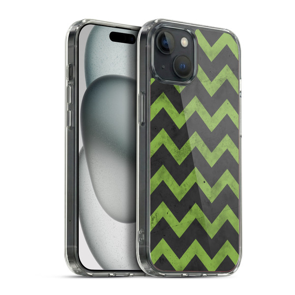 PLdesign Geometric Patterns Green Gray Vintage Soft Gel Case for Apple iPhone 15 Plus & MagSafe