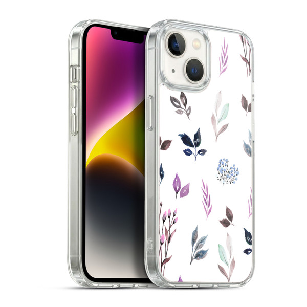 Anis Illustration Floral And Leaves Tiny Leaves Pattern Blue Soft Gel Case for Apple iPhone 14