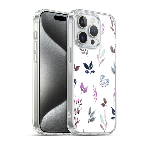 Anis Illustration Floral And Leaves Tiny Leaves Pattern Blue Soft Gel Case for Apple iPhone 15 Pro & MagSafe