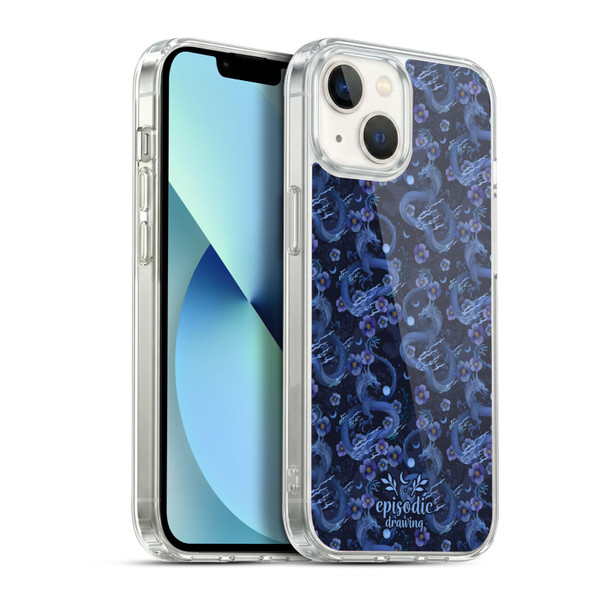 Episodic Drawing Spooky Patterns Floral Dragon Soft Gel Case for Apple iPhone 13