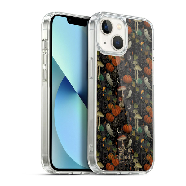Episodic Drawing Spooky Patterns Whimsy Halloween Pumpkin Soft Gel Case for Apple iPhone 13