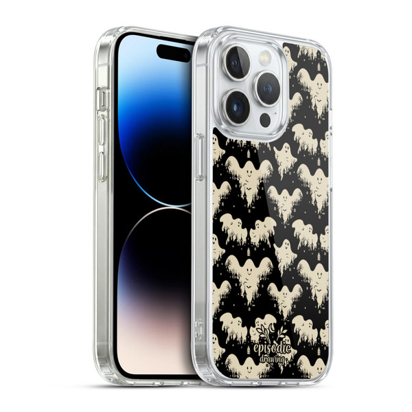 Episodic Drawing Spooky Patterns Halloween Ghost Soft Gel Case for Apple iPhone 14 Pro & MagSafe
