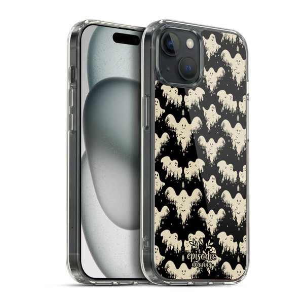 Episodic Drawing Spooky Patterns Halloween Ghost Soft Gel Case for Apple iPhone 15 Plus & MagSafe