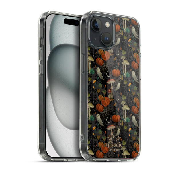 Episodic Drawing Spooky Patterns Whimsy Halloween Pumpkin Soft Gel Case for Apple iPhone 15 Plus & MagSafe