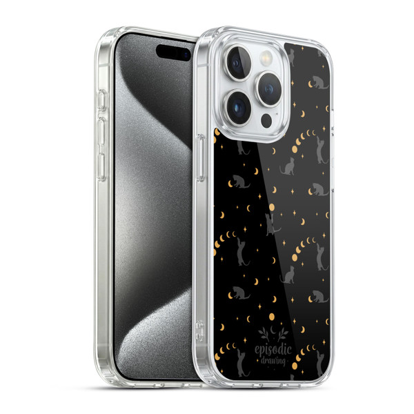 Episodic Drawing Spooky Patterns Black Cat Soft Gel Case for Apple iPhone 15 Pro & MagSafe