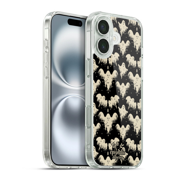 Episodic Drawing Spooky Patterns Halloween Ghost Soft Gel Case for Apple iPhone 16 Plus & MagSafe