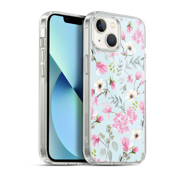 Anis Illustration Graphics Romantic Pattern Light Blue Soft Gel Case for Apple iPhone 13
