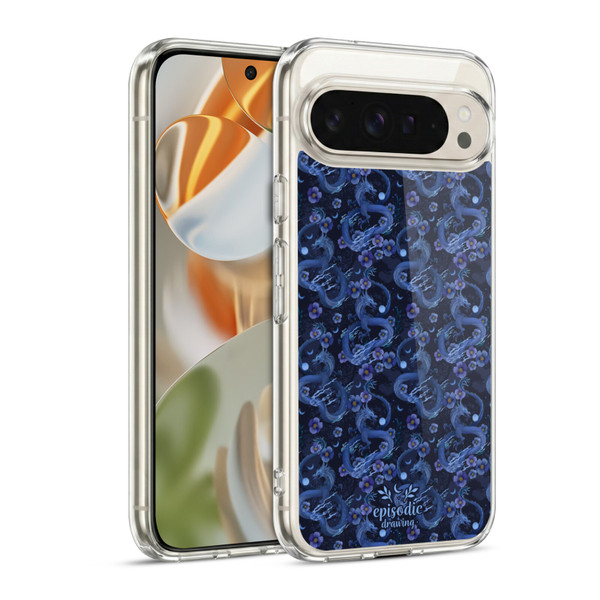 Episodic Drawing Spooky Patterns Floral Dragon Soft Gel Case for Google Pixel 9 / Pixel 9 Pro