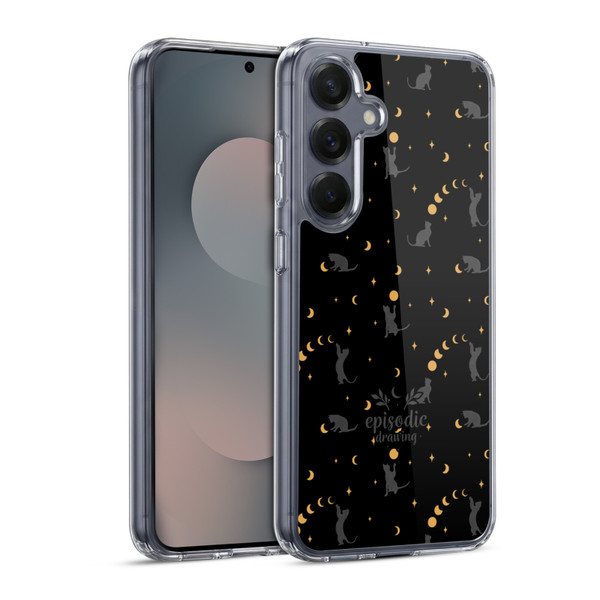 Episodic Drawing Spooky Patterns Black Cat Soft Gel Case for Samsung Galaxy S25 & MagSafe