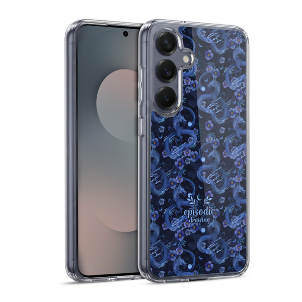 Episodic Drawing Spooky Patterns Floral Dragon Soft Gel Case for Samsung Galaxy S25 & MagSafe