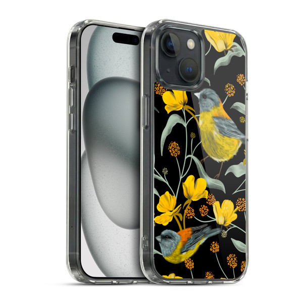 Anis Illustration Graphics Yellow Birds Soft Gel Case for Apple iPhone 15 & MagSafe