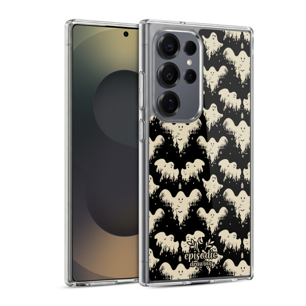Episodic Drawing Spooky Patterns Halloween Ghost Soft Gel Case for Samsung Galaxy S25 Ultra & MagSafe