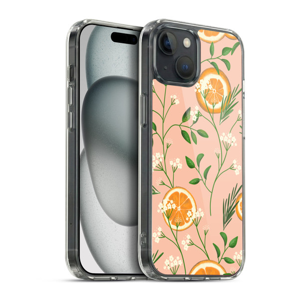 Anis Illustration Graphics Elderflower Orange Pastel Soft Gel Case for Apple iPhone 15 Plus & MagSafe