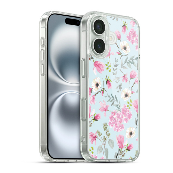 Anis Illustration Graphics Romantic Pattern Light Blue Soft Gel Case for Apple iPhone 16 & MagSafe