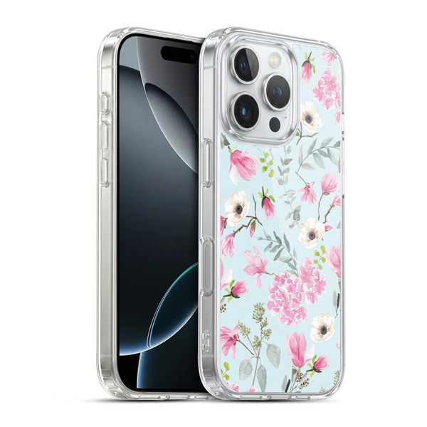 Anis Illustration Graphics Romantic Pattern Light Blue Soft Gel Case for Apple iPhone 16 Pro & MagSafe