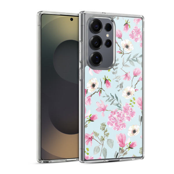 Anis Illustration Graphics Romantic Pattern Light Blue Soft Gel Case for Samsung Galaxy S25 Ultra & MagSafe