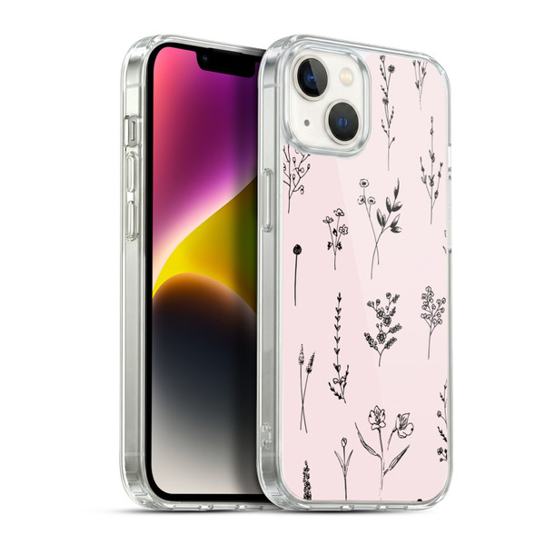 Anis Illustration Wildflowers Light Pink Soft Gel Case for Apple iPhone 14 Plus & MagSafe