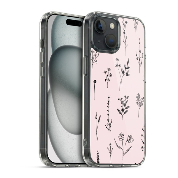 Anis Illustration Wildflowers Light Pink Soft Gel Case for Apple iPhone 15 & MagSafe