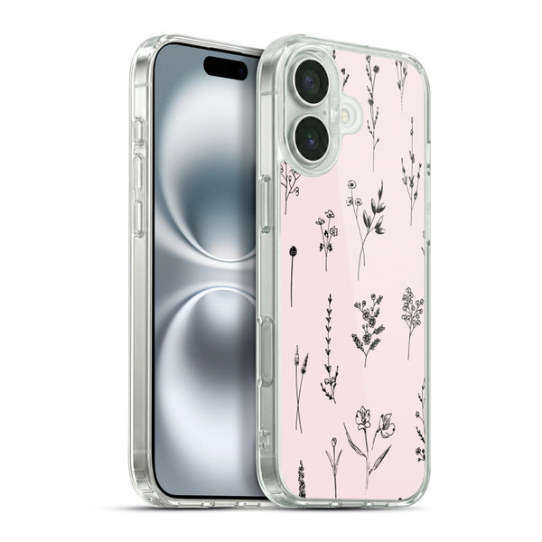 Anis Illustration Wildflowers Light Pink Soft Gel Case for Apple iPhone 16 Plus & MagSafe