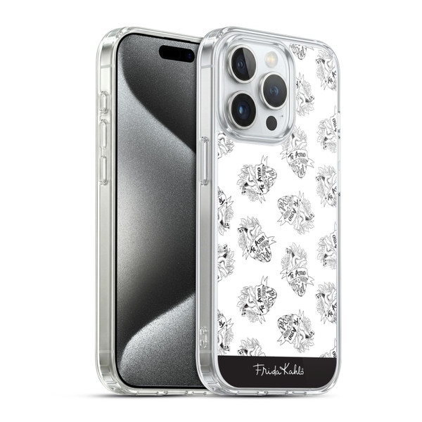 Frida Kahlo Typography White Heart Soft Gel Case for Apple iPhone 15 Pro & MagSafe