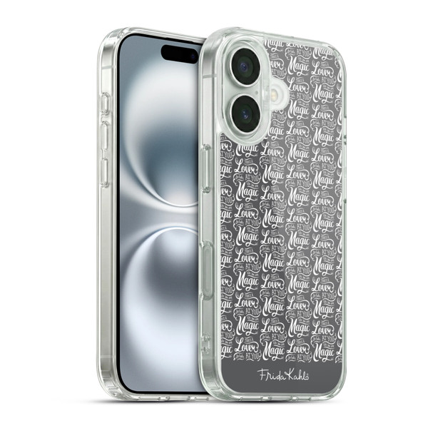 Frida Kahlo Typography Lover Grey Soft Gel Case for Apple iPhone 16 & MagSafe