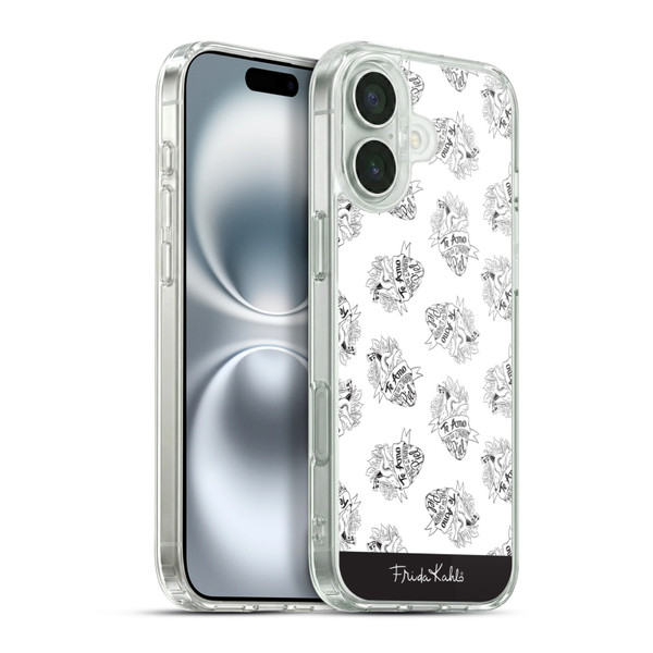 Frida Kahlo Typography White Heart Soft Gel Case for Apple iPhone 16 Plus & MagSafe