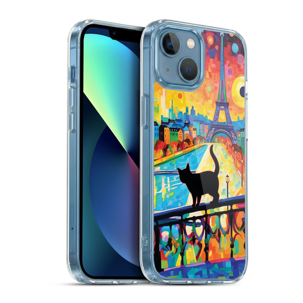 Michael David Ward Psychedelic Art Cat In Midnight Paris Soft Gel Case for Apple iPhone 13 Mini & MagSafe