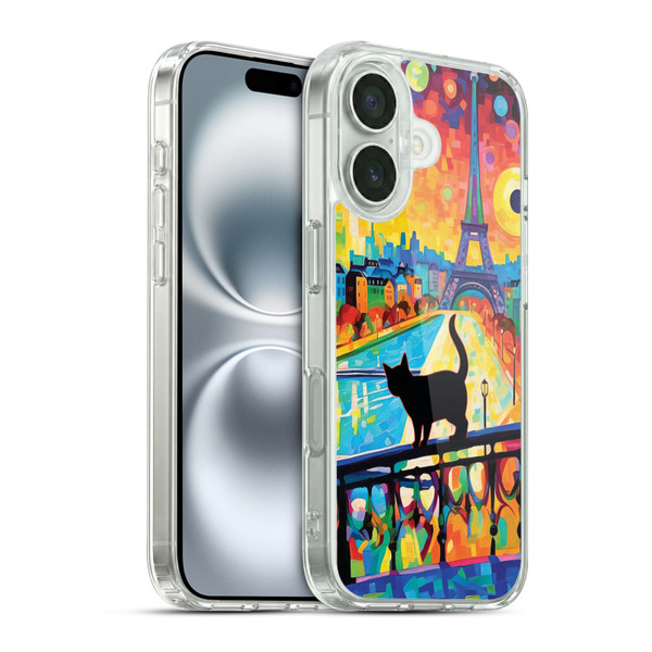 Michael David Ward Psychedelic Art Cat In Midnight Paris Soft Gel Case for Apple iPhone 16 & MagSafe