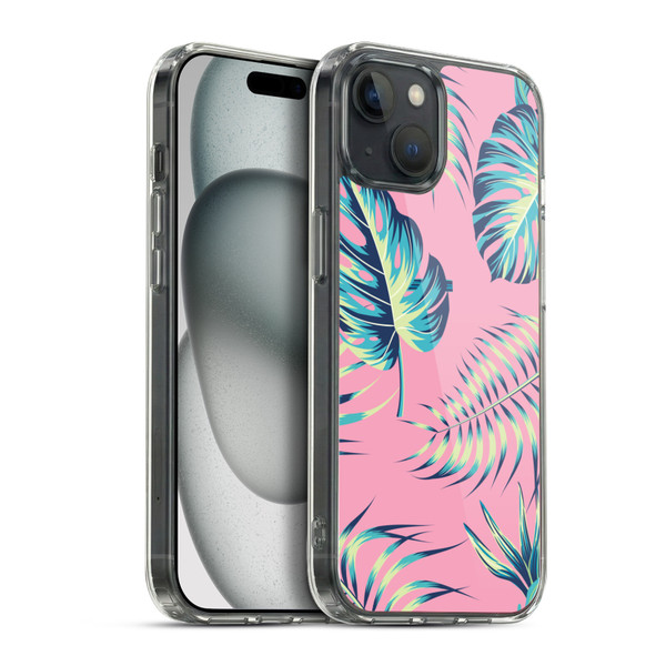 Haroulita Leaves 2 Pink Soft Gel Case for Apple iPhone 15 Plus & MagSafe