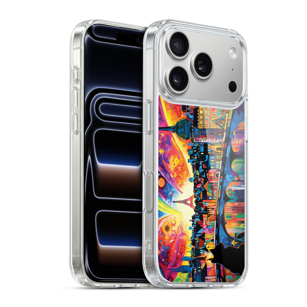 Michael David Ward Psychedelic Art Midnight Cat In Paris Soft Gel Case for Apple iPhone 17 Pro
