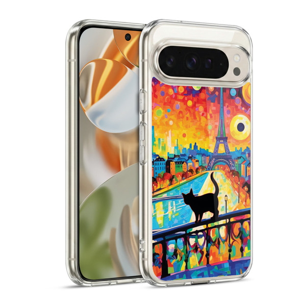 Michael David Ward Psychedelic Art Cat In Midnight Paris Soft Gel Case for Google Pixel 9 / Pixel 9 Pro