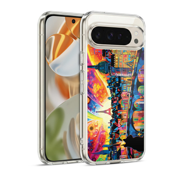 Michael David Ward Psychedelic Art Midnight Cat In Paris Soft Gel Case for Google Pixel 9 / Pixel 9 Pro