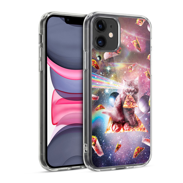 Random Galaxy Space Pizza Ride Outer Space Lazer Cat Soft Gel Case for Apple iPhone 11