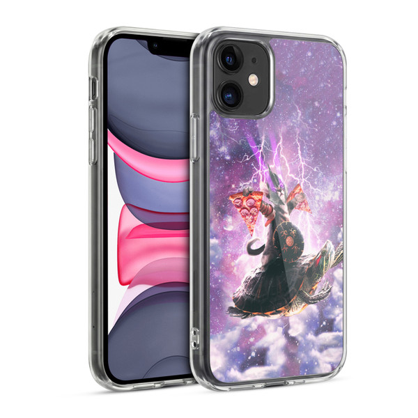 Random Galaxy Space Pizza Ride Lazer Cat Riding Turtle Soft Gel Case for Apple iPhone 11
