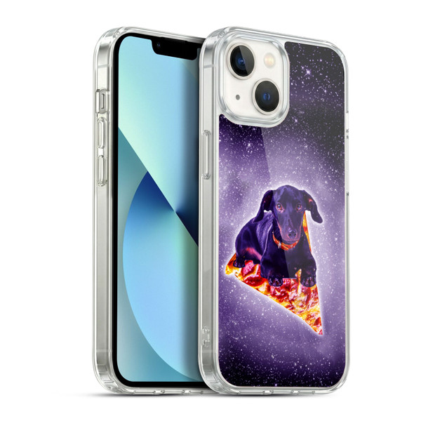 Random Galaxy Space Pizza Ride Purple Galaxy Black Dog Soft Gel Case for Apple iPhone 13
