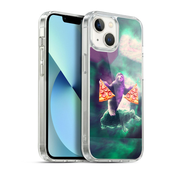 Random Galaxy Space Pizza Ride Sloth Riding Turtle Soft Gel Case for Apple iPhone 13