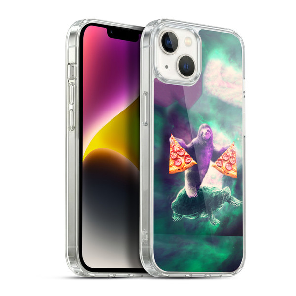 Random Galaxy Space Pizza Ride Sloth Riding Turtle Soft Gel Case for Apple iPhone 14 Plus & MagSafe