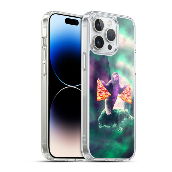 Random Galaxy Space Pizza Ride Sloth Riding Turtle Soft Gel Case for Apple iPhone 14 Pro Max & MagSafe
