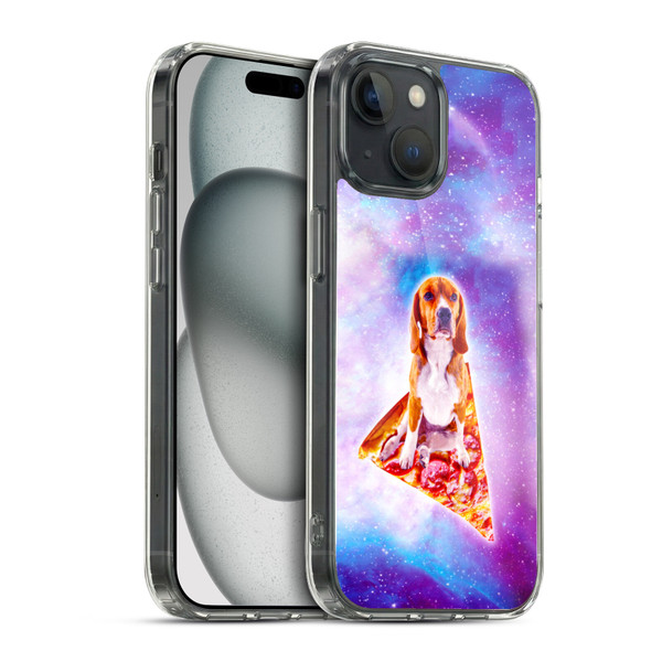 Random Galaxy Space Pizza Ride Blue Galaxy Dog Soft Gel Case for Apple iPhone 15 & MagSafe