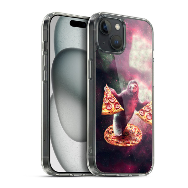 Random Galaxy Space Pizza Ride Galaxy Sloth Soft Gel Case for Apple iPhone 15 Plus & MagSafe