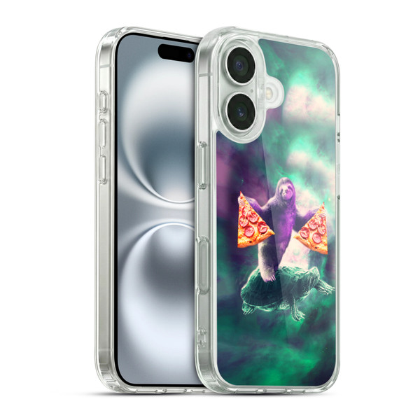 Random Galaxy Space Pizza Ride Sloth Riding Turtle Soft Gel Case for Apple iPhone 16 & MagSafe