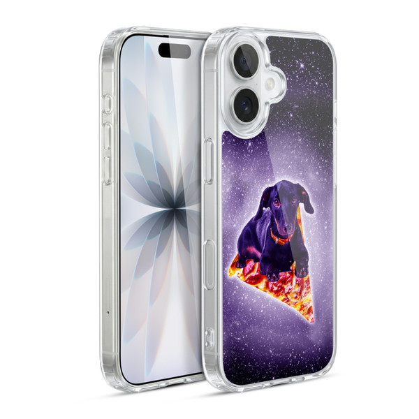 Random Galaxy Space Pizza Ride Purple Galaxy Black Dog Soft Gel Case for Apple iPhone 17