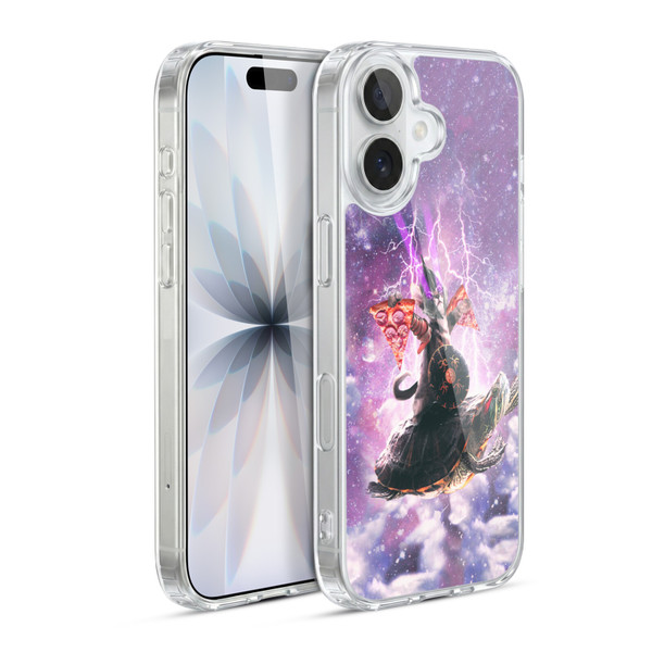 Random Galaxy Space Pizza Ride Lazer Cat Riding Turtle Soft Gel Case for Apple iPhone 17