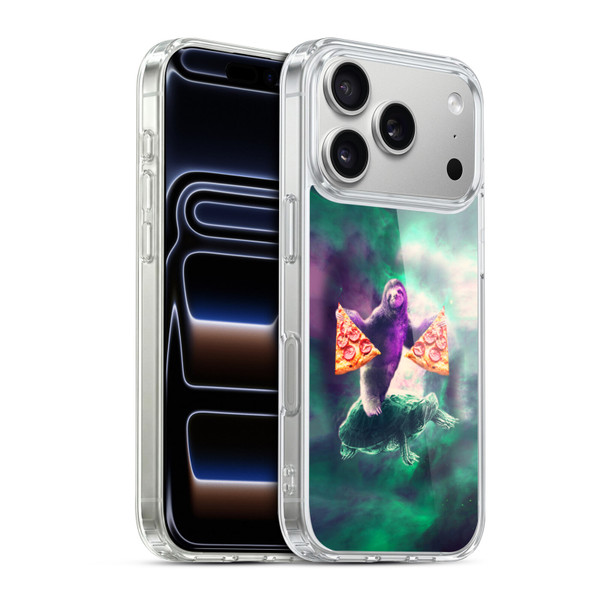 Random Galaxy Space Pizza Ride Sloth Riding Turtle Soft Gel Case for Apple iPhone 17 Pro